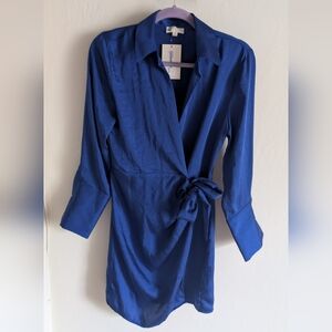 NWT Chic Satin Royal Blue Wrap Dress